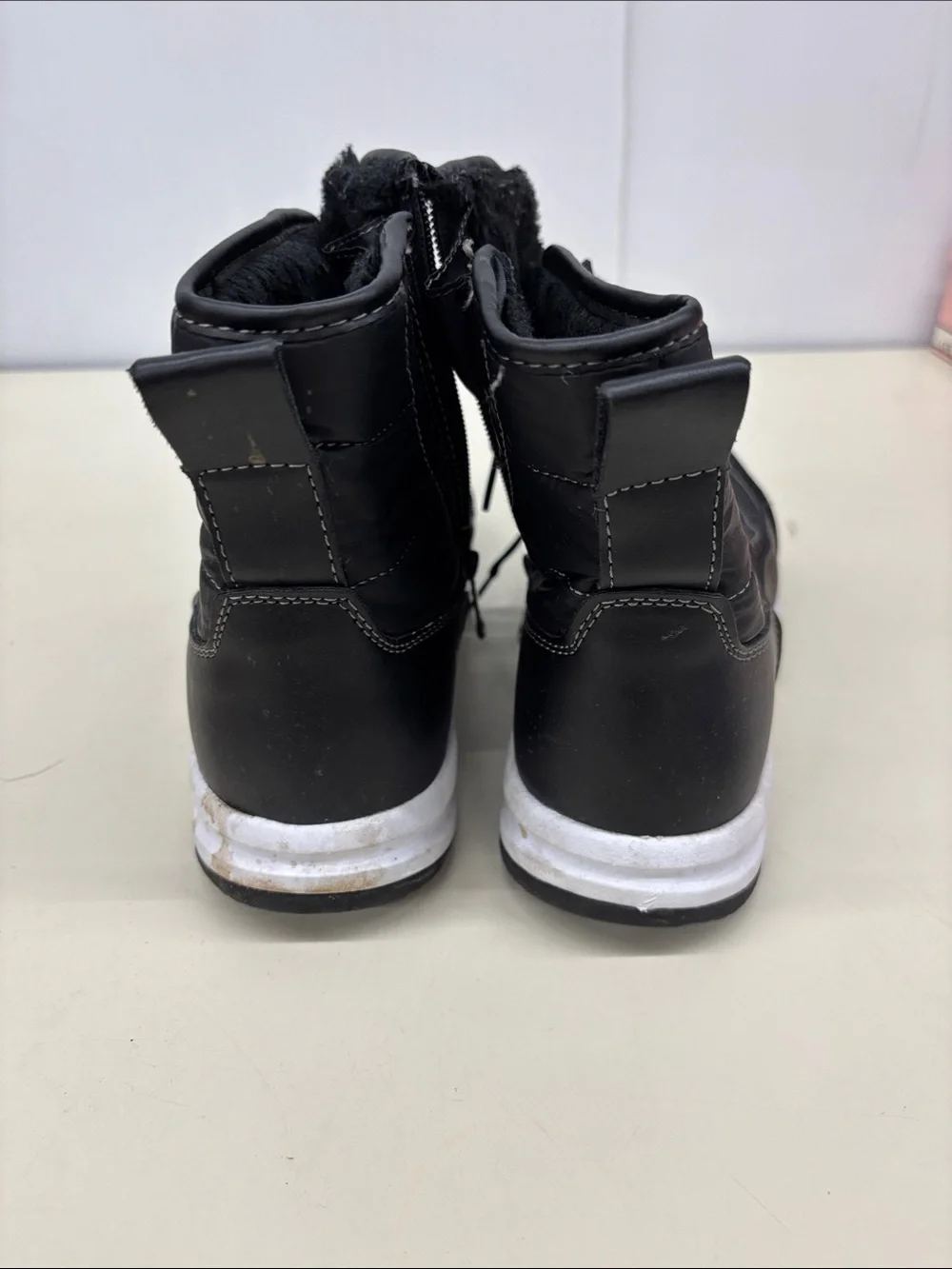 Weatherproof Black Quilted Lace-Up Ankle Boots with White Sole